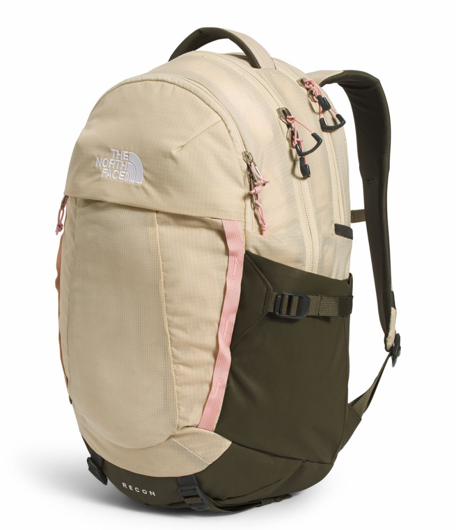 Backpacks * | The North Face Women'S Recon Backpack Gravel/Taupe Green/Pink Moss